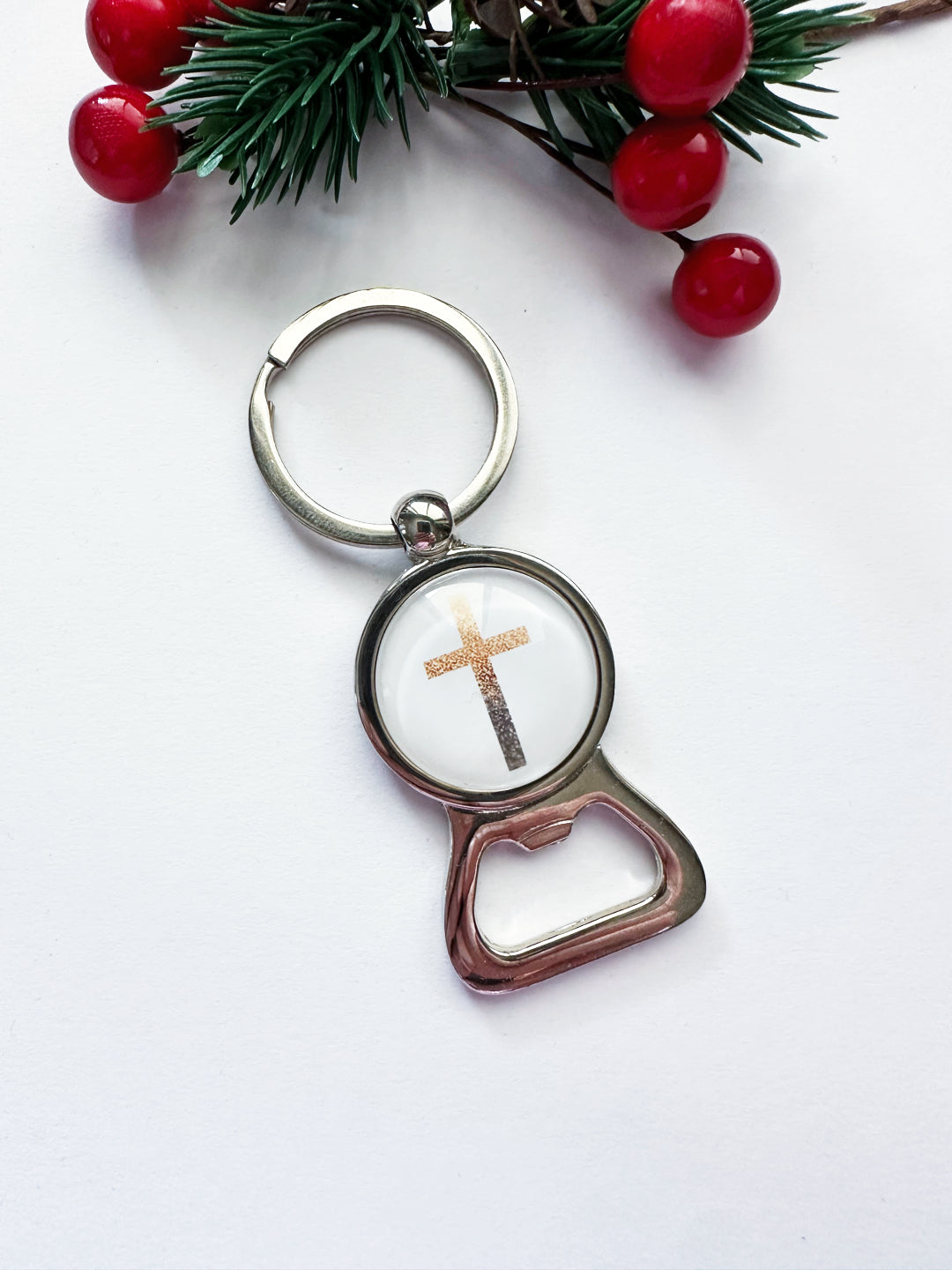 Zoodles Glass Dome Keyring with Bottle Opener - Cross