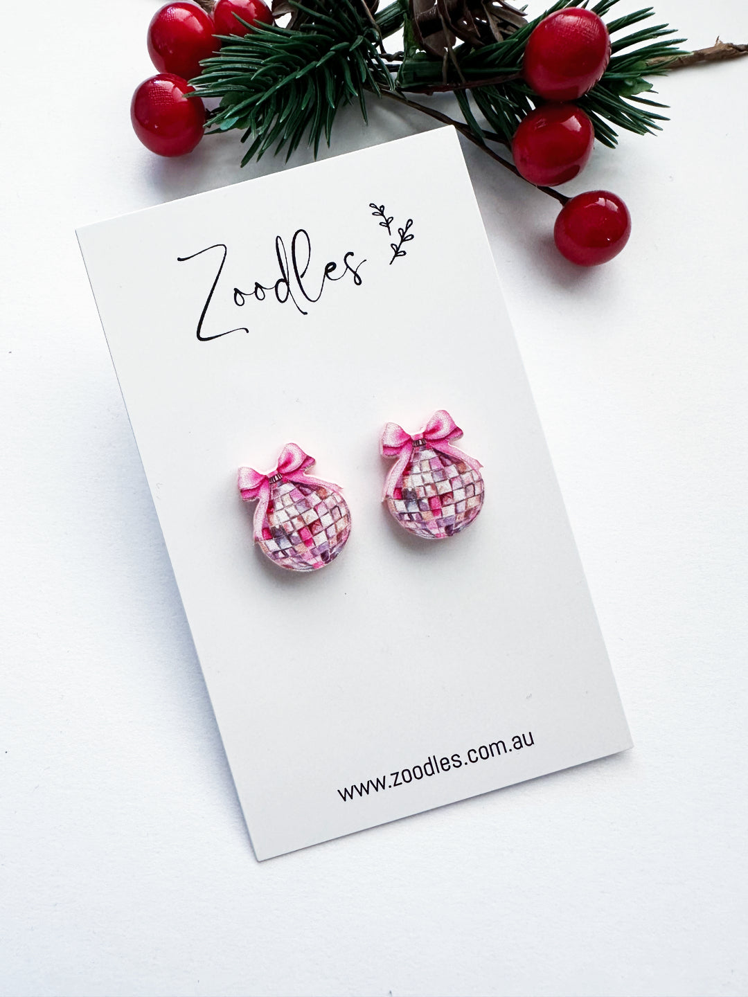 Zoodles Acrylic Pink Christmas Mirror Disco Balls Studs