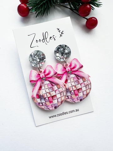 Zoodles Acrylic Dangles - Pink Christmas Mirror Disco Ball