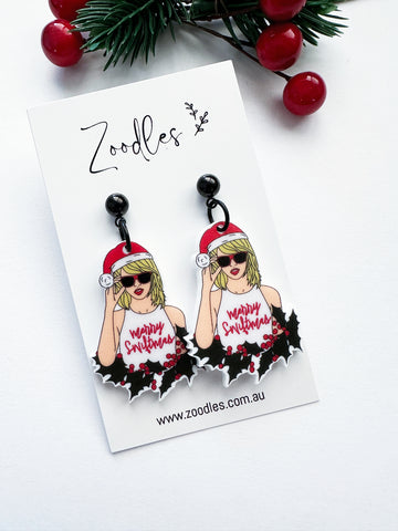 Zoodles Acrylic Dangles - Merry Swiftmas Taylor Swift
