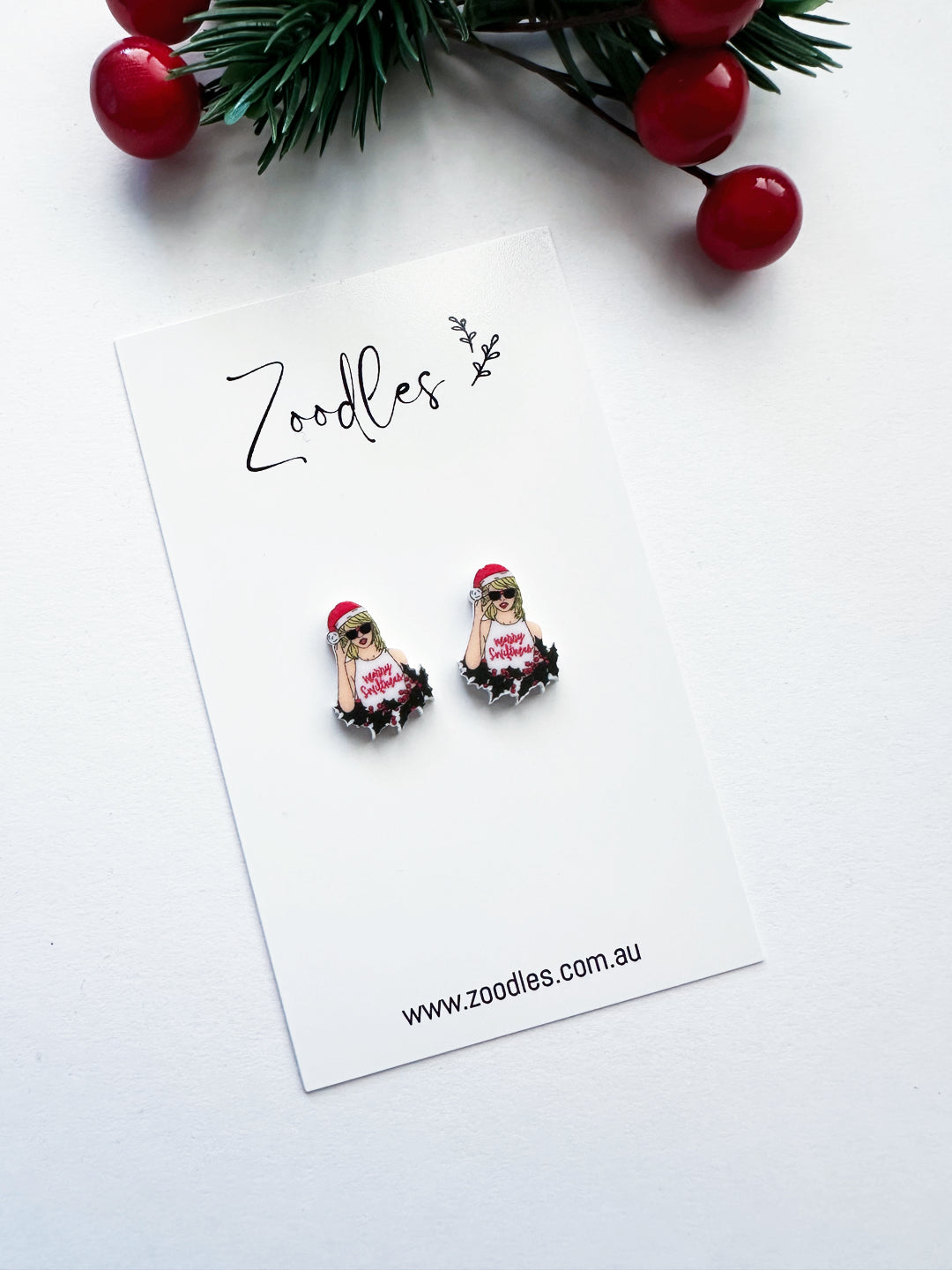 Zoodles Acrylic Studs - Merry Swiftmas Taylor Swift