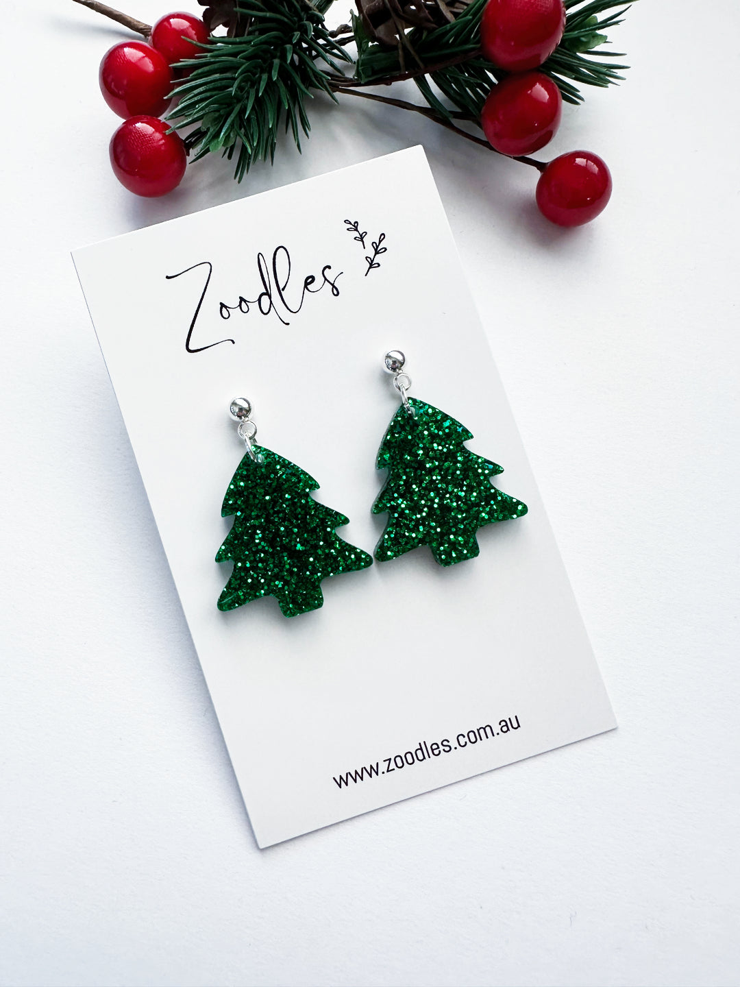 Zoodles Acrylic Small Dangles -  Green Christmas Tree
