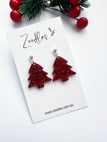 Zoodles Acrylic Small Dangles -  Red Christmas Tree