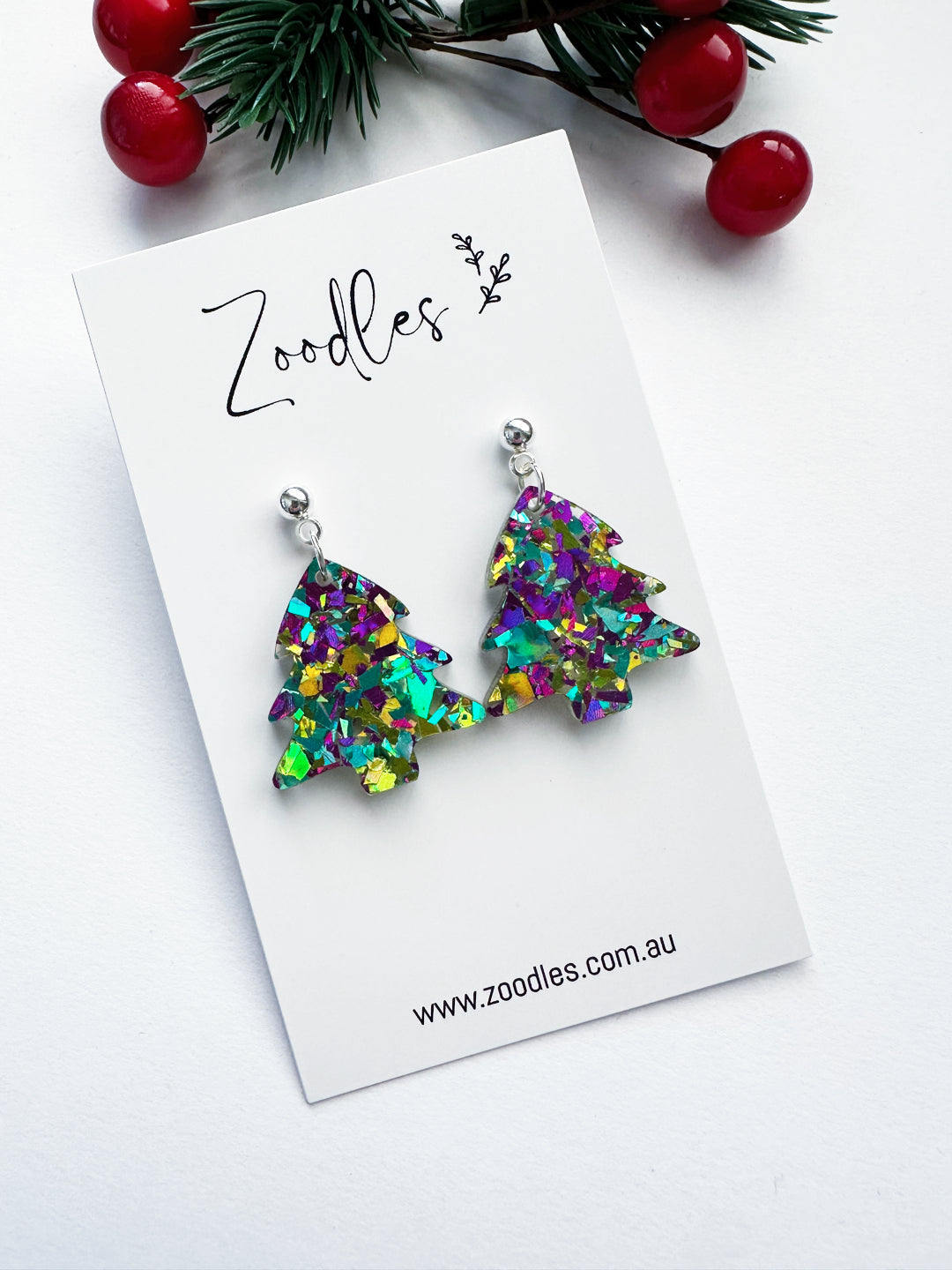 Zoodles Acrylic Small Dangles -  Kaleidoscope Christmas Tree
