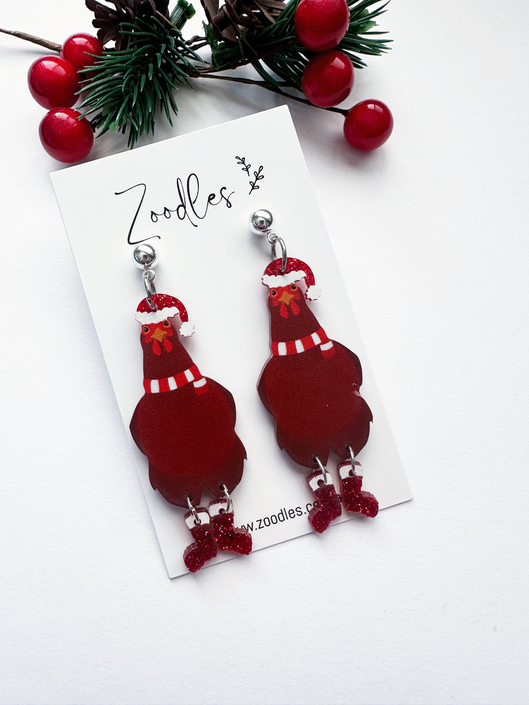 Zoodles Acrylic Dangles - Red Hen in Boots