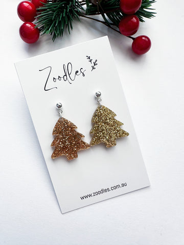 Zoodles Acrylic Small Dangles - Gold Christmas Tree