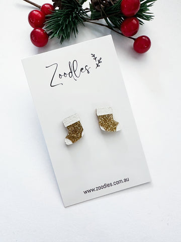 Zoodles Acrylic Christmas Studs - Gold Stockings