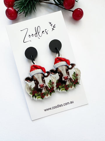 Zoodles Acrylic Dangles - Cow Santas