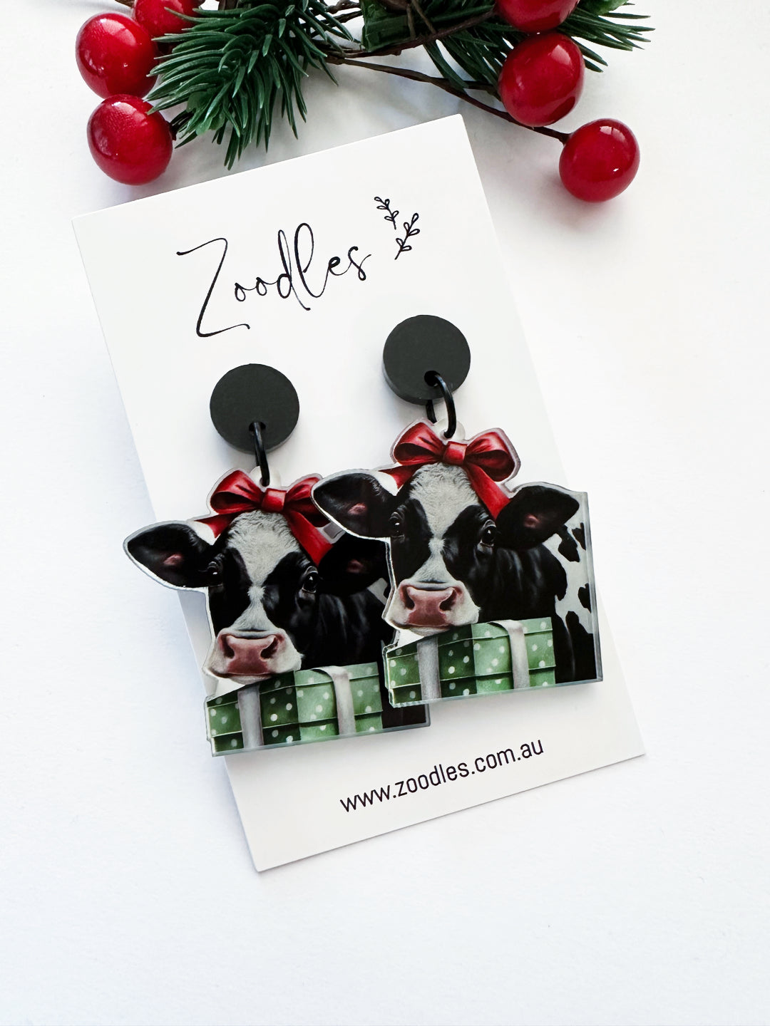 Zoodles Acrylic Dangles - Cow Santas