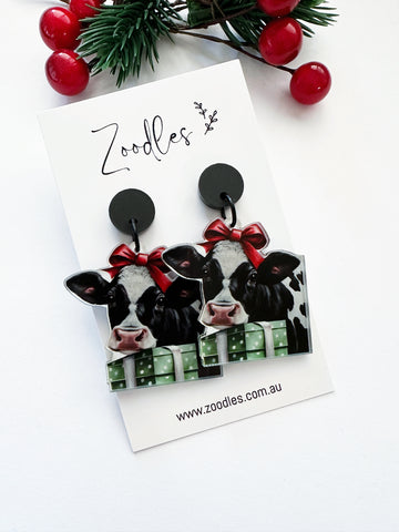 Zoodles Acrylic Dangles - Cow Santas