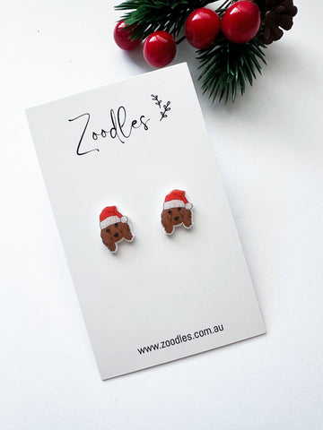 Zoodles Acrylic Mini Studs -  Oodle Dog in Santa Hat