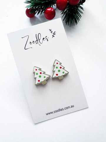 Zoodles Christmas Tree Studs - White Polka Dot