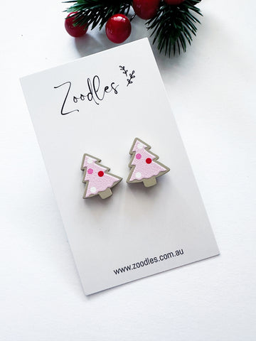 Zoodles Christmas Tree Studs - Pink Polka Dot