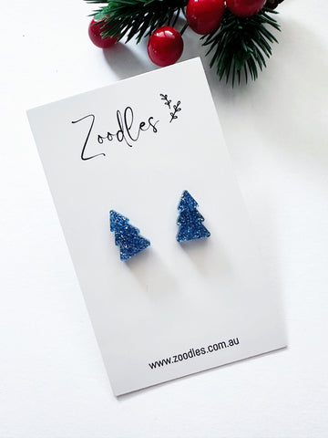 Zoodles Acrylic Studs -  Dark Purple Glitter Christmas Tree