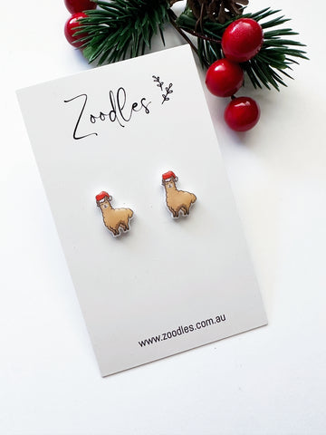 Zoodles Acrylic Mini Studs -  Llama in Santa Hat