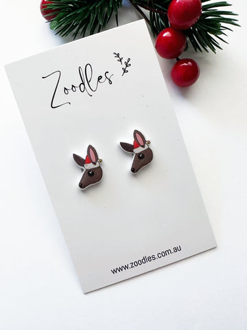 Zoodles Acrylic Mini Studs - Wallaby Santa Hat