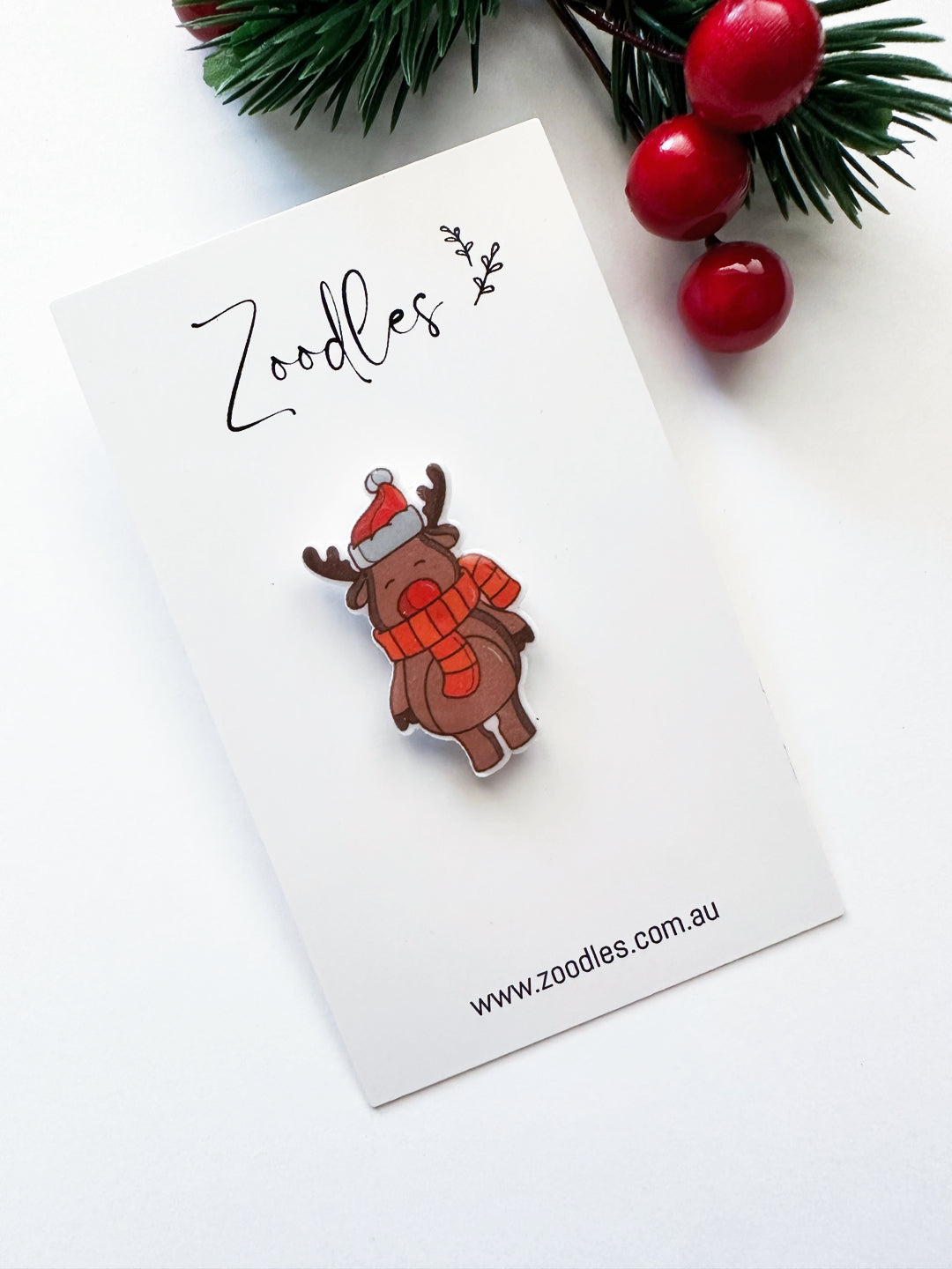 Zoodles Acrylic & Resin Christmas Pin Brooch - Reindeer