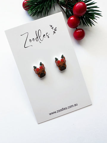 Zoodles Acrylic Mini Studs -  Christmas Frenchie Dog