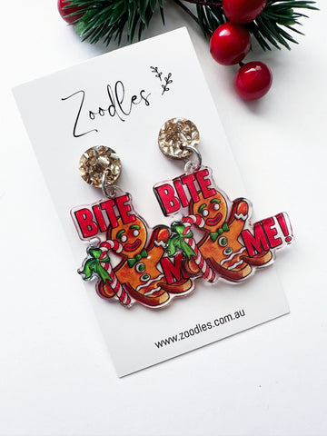 Zoodles Acrylic Dangles - Bite Me Gingerbread Man