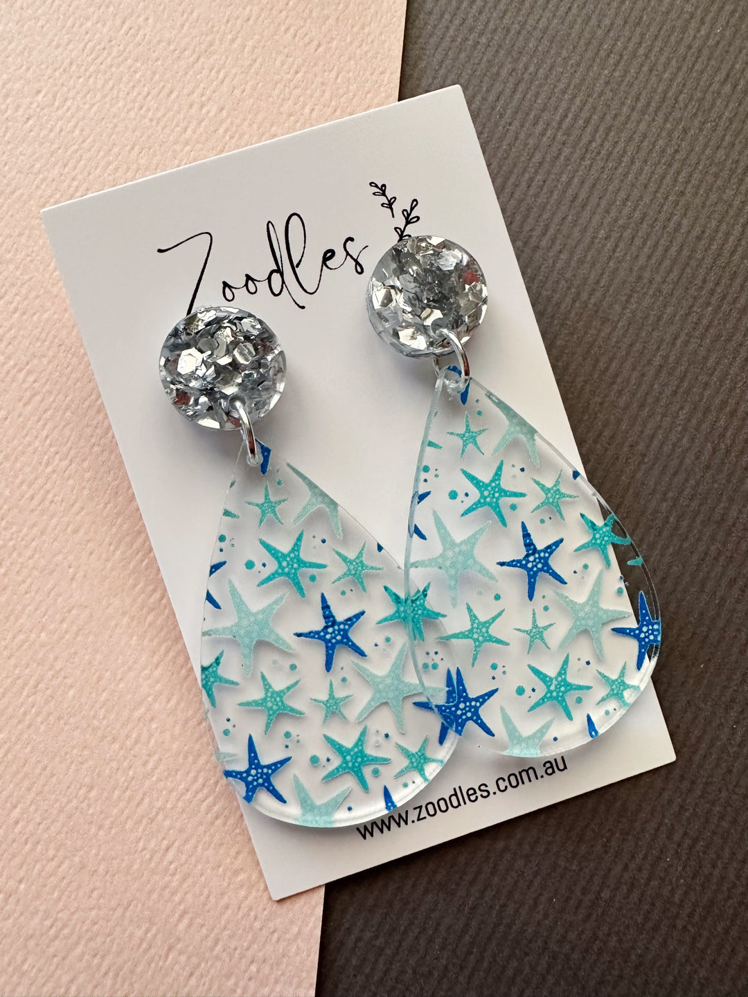 Zoodles Acrylic Dangles - Large Starfish Teardrops