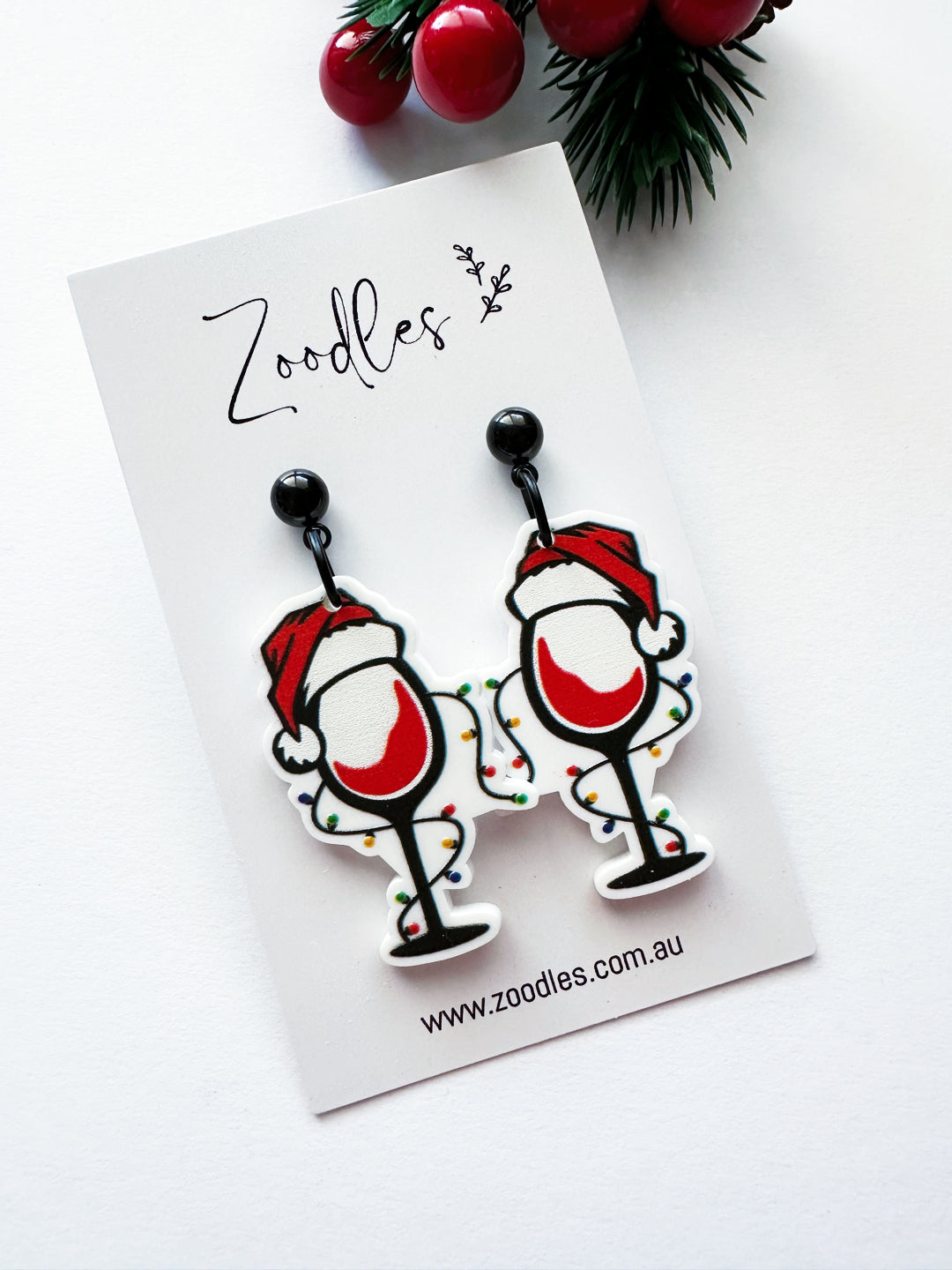 Zoodles Acrylic Dangles - Santa Wine Glass with Lights