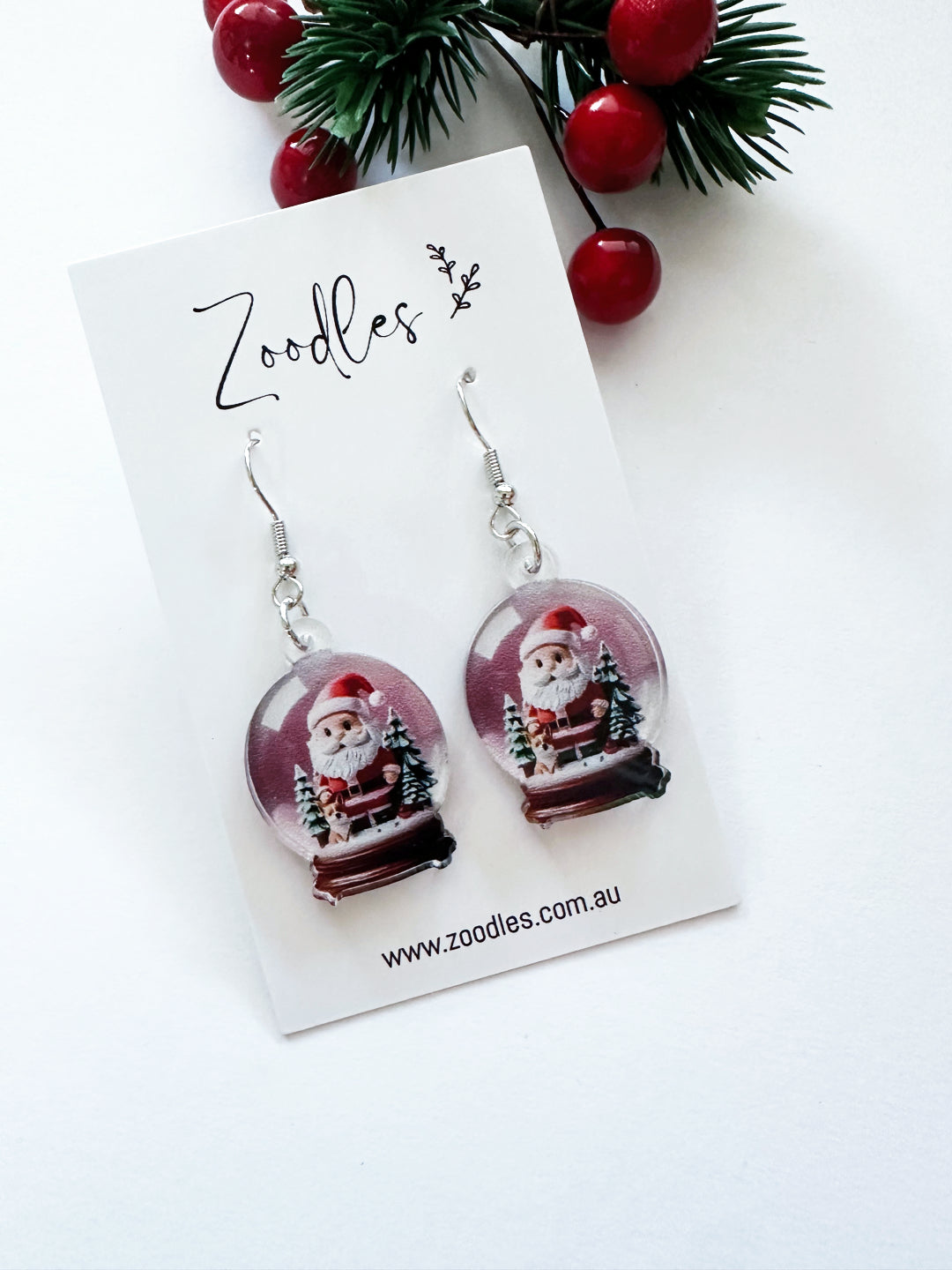 Zoodles Acrylic Hook Dangles - Santa Snow Globe