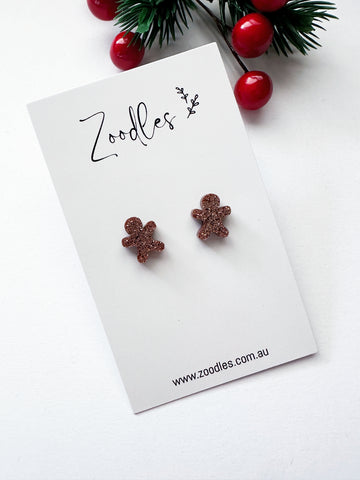 Zoodles Acrylic Studs - Bronze Glitter Mini Gingerbread Men