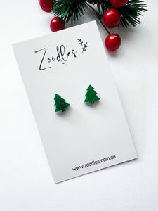 Zoodles Acrylic Studs - Green Glitter Mini Christmas Tree