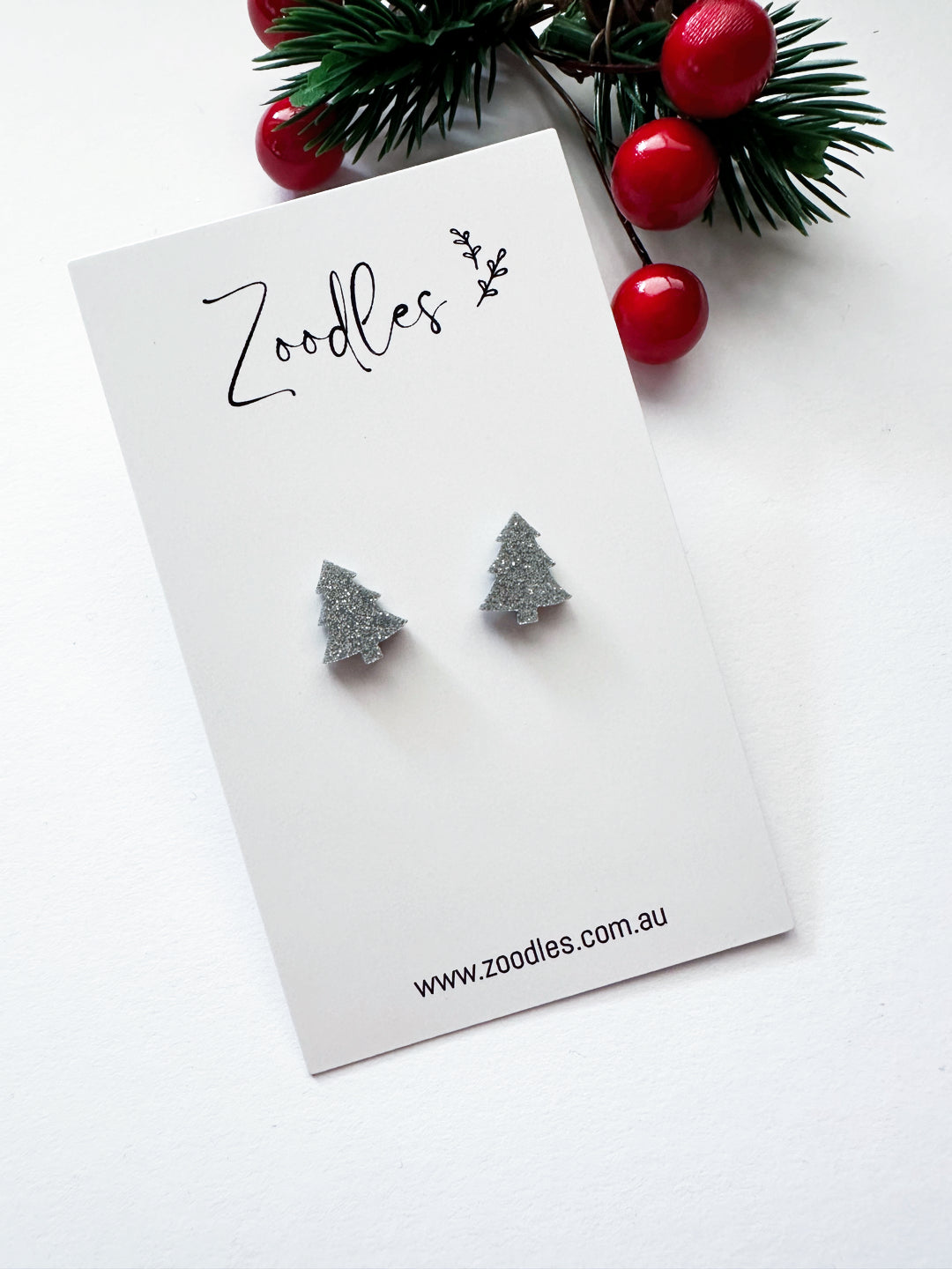 Zoodles Acrylic Mini Studs - Silver Christmas Trees