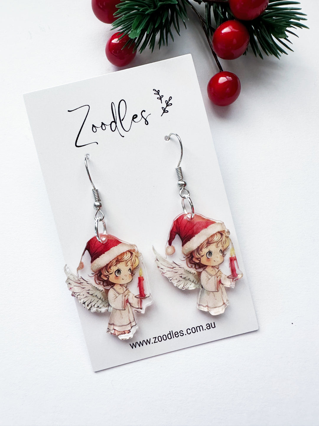Zoodles Acrylic Hook Dangles - Christmas Angel with Candle