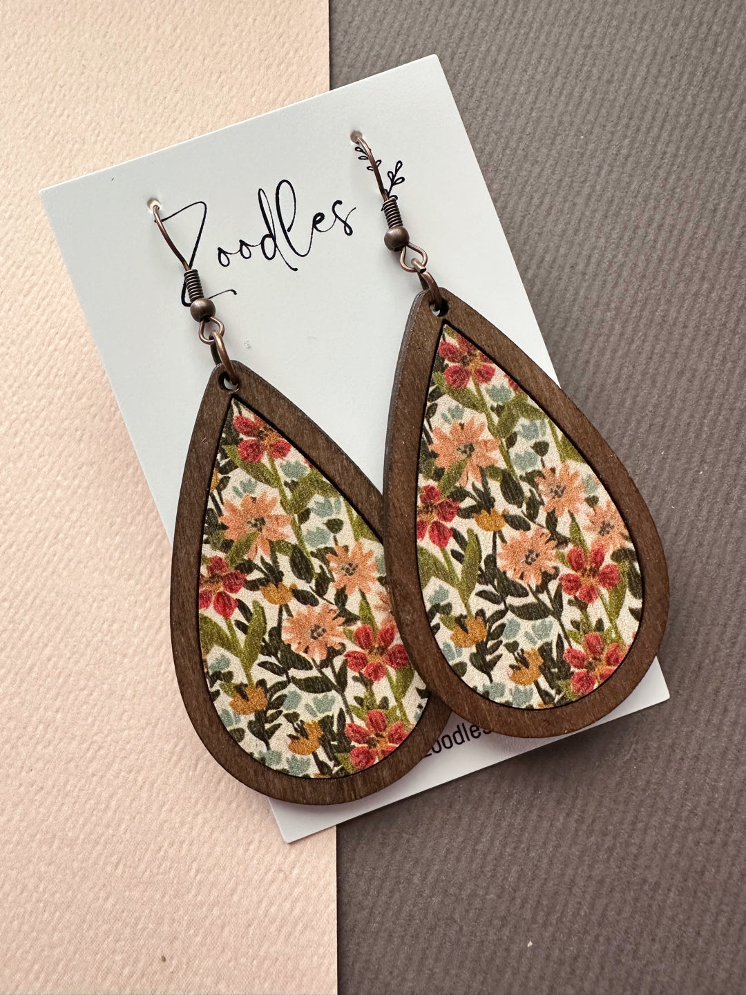 Zoodles Hook Statement Dangles - Large Floral Teardrop