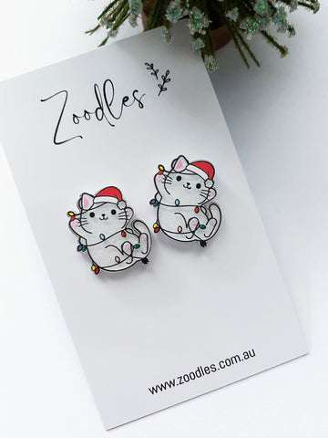 Zoodles Acrylic Studs - Festive White Cats